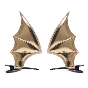 Golden bat wing hair clips for Halloween costume hair accessories with metal texture