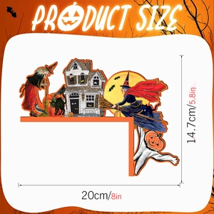 Detailed product size chart for Halloween witch and haunted house wood door corner decor