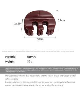 Detailed view of dark red acrylic M-shaped hair claw clip with specific dimensions