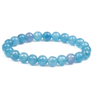 Close-up of 8mm blue tiger eye beads bracelet with natural textures on white background