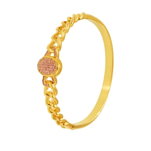 Hip-hop style 18K gold plated NK chain bracelet with pink pave zircon stones for women