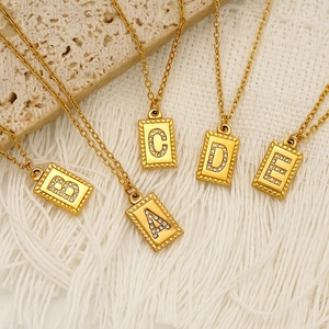 Square Initial Pendant Necklace For Women 18K Gold Plated Stainless Steel With Sparkling Zircon Elegant Fashion Letter Jewelry