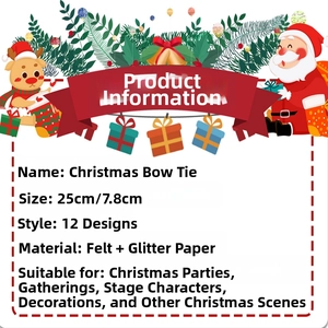Detailed size chart for Christmas bowties showing felt and glitter paper materials