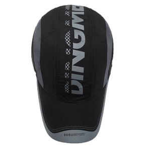Quick-dry outdoor sports cap in black with breathable mesh and reflective gray trim