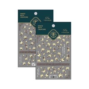 Elegant 5D embossed white magnolia nail art stickers with classic Chinese aesthetic design