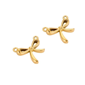 Detailed view of gold plated stainless steel bow connector with dual hanging loops for DIY