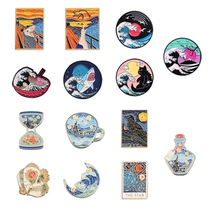 Artistic Oil Painting Enamel Pins Zinc Alloy Famous Art Badges Van Gogh Starry Night The Scream Possum Cat Novelty Brooches