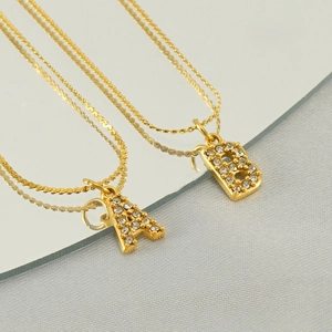 Gold stainless steel A and B letter necklaces with sparkling zircon inlay for women
