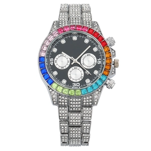 Orologio donna argento con cristalli arcobaleno, cinturino con diamanti e quadrante nero