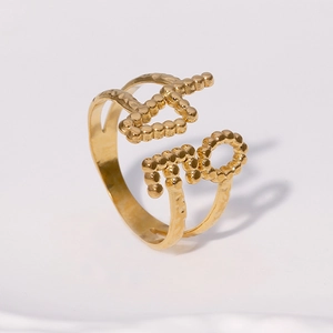 Adjustable gold plated stainless steel double layer ring featuring beaded LOVE lettering