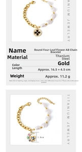 Detail of titanium steel clover bracelet with pearls and moon charm measurements