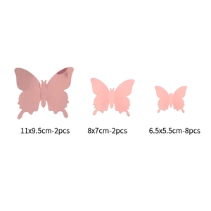 Set of 12 3D pink mirror butterfly wall stickers in three sizes for home wall decoration