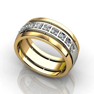 Bague bicolore or et argent ornée d'une rangée de zircons en serti rail