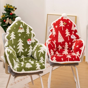 Christmas tree shaped plush chair cushion in red and green colors for office support