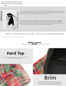 Guide des tailles détaillé pour casquette de baseball à carreaux et mesure de la tête