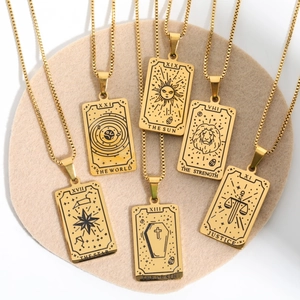 Vintage 18K gold-plated stainless steel tarot card pendant necklaces collection