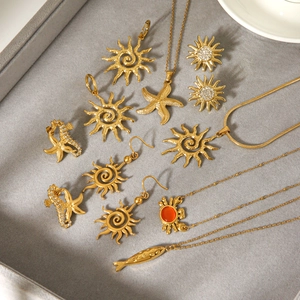 Bijoux Acier Inoxydable Plaqué Or Soleil Lune Étoile Étoile Mer Crabe Poisson Collier Boucles D'oreilles Bracelet Bague Femmes