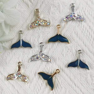 Enamel and rhinestone mermaid tail charms for DIY jewelry making in blue and silver