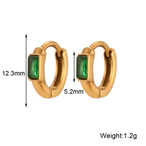 Boucles d'oreilles créoles dorées en acier inoxydable avec zircons verts