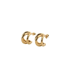 Polished gold stainless steel triple-layer interwoven C-shape hoop earrings for women