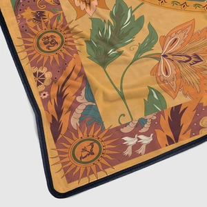 Bohemian sun and zodiac pattern flannel blanket with floral art and vintage finish