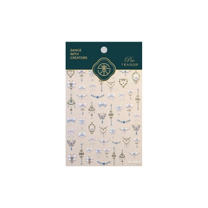 Blue and gold 3D nail art stickers with bowknot and butterfly designs, model M-943