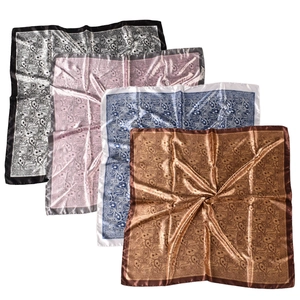 Set of four paisley satin square scarves in various colors with elegant silk luster