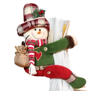 Christmas snowman curtain buckle with vintage plaid hat for holiday window decoration