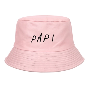 Summer pink cotton bucket hat with PAPI letter print for outdoor sun protection
