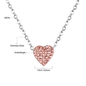 Detail of pink heart pendant necklace with 45cm stainless steel chain and dimensions