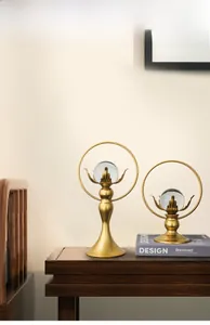 Detail of modern Chinese lotus crystal ball ornaments with matte gold metal finish