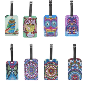 Set of 8 DIY 5D diamond painting luggage tags with colorful owl and mandala patterns