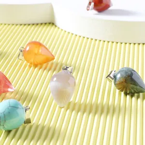 Variety of natural crystal agate teardrop pendants with polished metal clasps