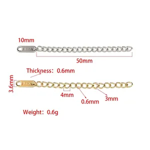Adjustable stainless steel chain extender set in gold and silver with K18 engraved tags