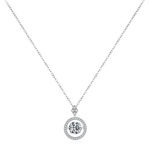 Elegant 925 sterling silver necklace featuring a dancing round zircon in a pavé circle