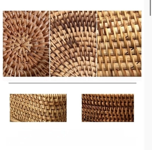 Detail of natural woven rattan texture showing the aging color transition from light to dark