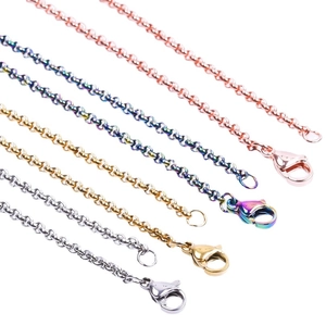 Chaînes à perles rondes 2,5mm en acier inoxydable coloris or rose, arc-en-ciel et argent