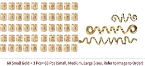 63-piece gold hair jewelry set featuring hollow rings and three metal spiral hair coils