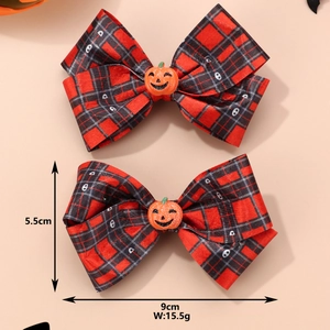 Halloween pumpkin bows with red and black checkered pattern for girls hair accessories