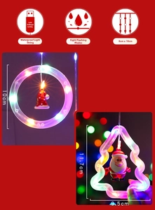 Detail of LED Christmas ring lights with Santa Claus figures and 8 flashing modes