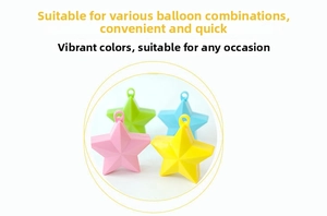 Star-shaped balloon weights in pink, yellow, blue and green with hanging hooks