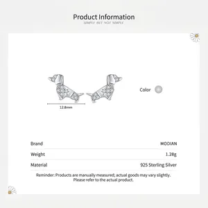 925 sterling silver dachshund puppy stud earrings in origami style with cubic zirconia