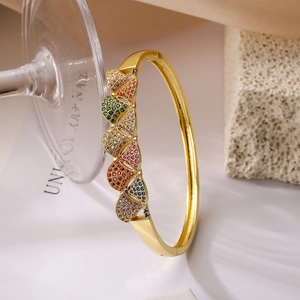 Luxury gold plated fan shaped bracelet with colorful zircon stones in a classic design
