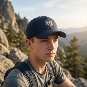 Breathable navy blue outdoor sports baseball cap with letter logo for hiking and trekking