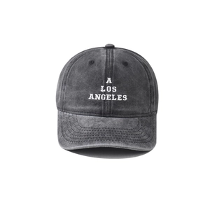 Vintage washed cotton Los Angeles baseball cap in charcoal grey with white embroidery