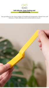 Macro view of flexible yellow silicone bookmark showing its soft texture and durability