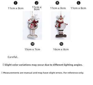 Size chart showing wooden gingerbread and reindeer Christmas ornaments with dimensions
