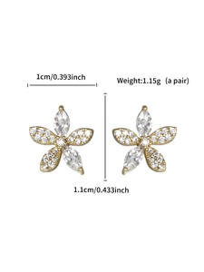 Detailed view of cubic zirconia floral earrings with dimension markings in centimeters