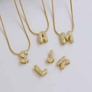 Gold 18k plated brass alphabet necklace with micro-paved crystals on a snake chain