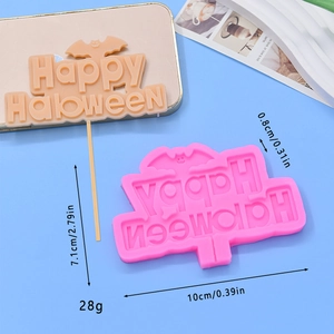 Silicone Happy Halloween cake topper mold with bat design for baking decorations